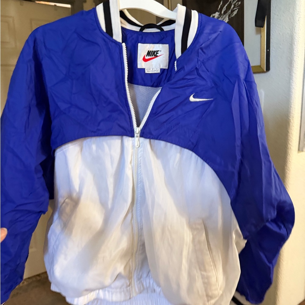 Nike Women's Royal Blue and White Bomber Jacket